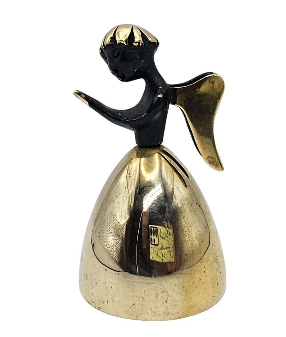 Vintage Walter Bosse Style Brass Angel Bell Figurine Taxco Black Patina MCM